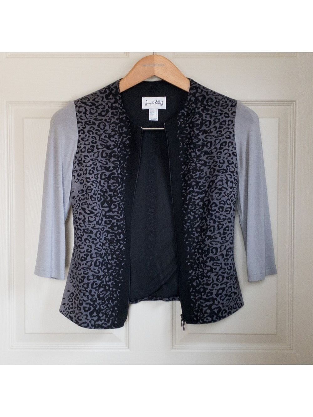 Joseph Ribkoff Jacket Animal Leopard Print Design Black Grey Silver Size 6